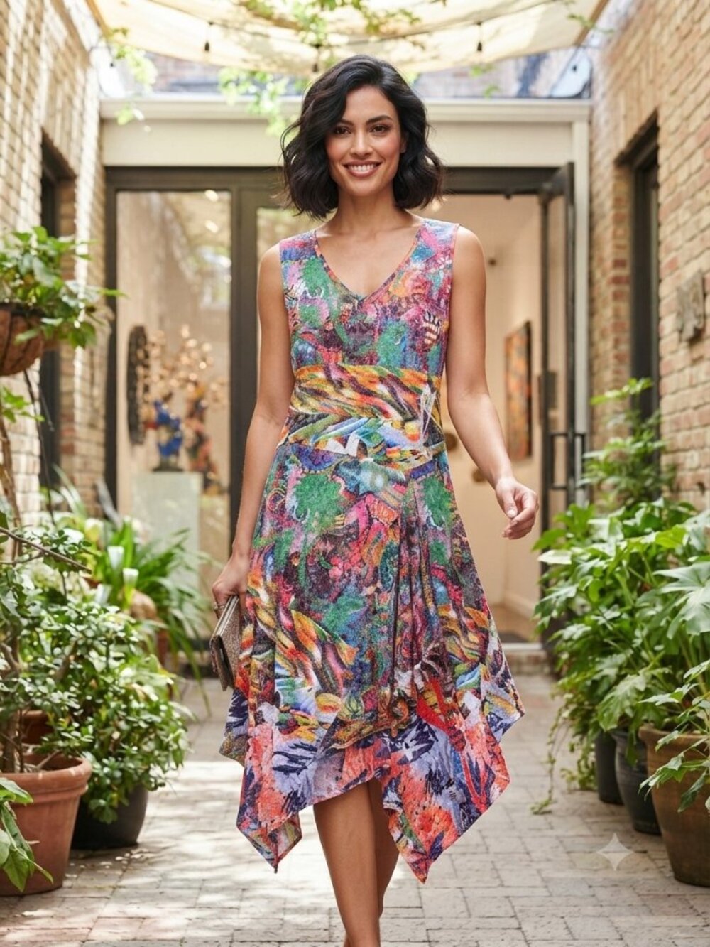 Printed Sleeveless Dress Asymmetrical Hem Fresh FX XL
